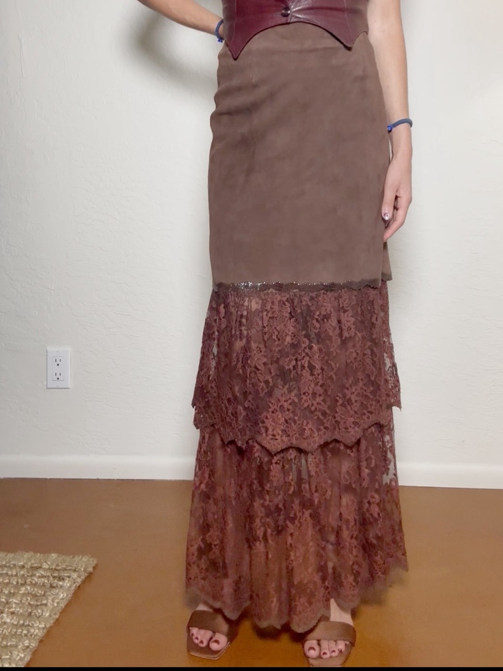 Whimsigoth ralph lauren style suede lace mermaid skirt